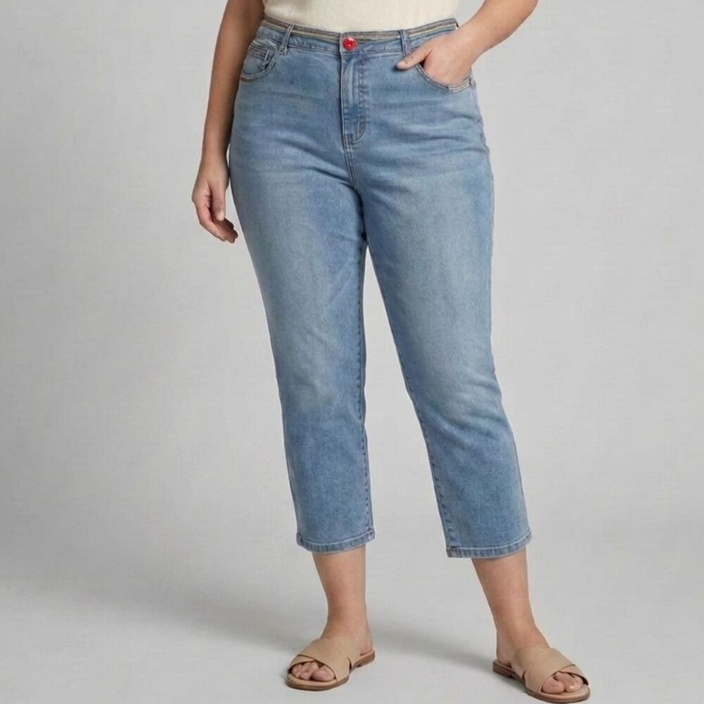 DG2 Diane Gilman Cropped Jeans 🌈 Retro Rainbow Contrast Stitch High Rise 24P